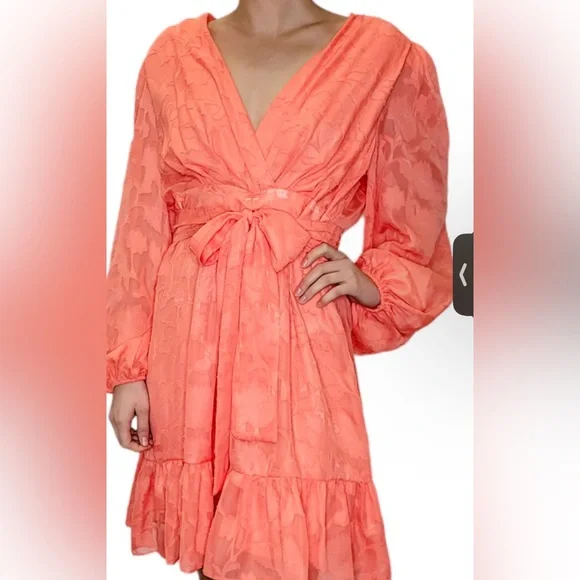 Alex Marie Coral Long Sleeve TieWaist VNeck Tiered Dress Women’s SZ 8 MSRP $158 - Picture 11 of 11